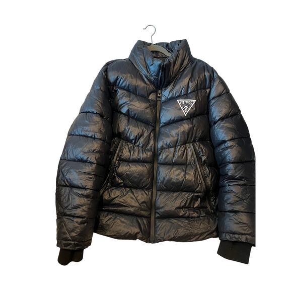 Guess Black Triangle Logo Puffy Jacket 111AN188 - Picture 1 of 5